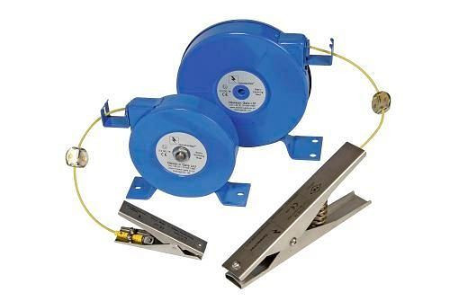 DENIOS Entladungsrolle mit Edelstahl-Erdungszange Medium Duty 120 mm, 9,2 m, ATEX, 201343