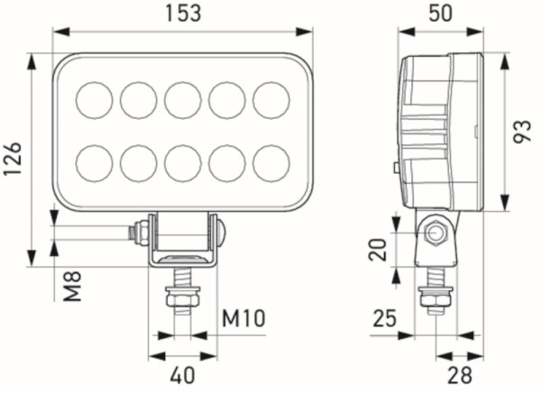 HELLA VALUEFIT LED-Arbeitsscheinwerfer, Valuefit Master, 12/24V, 1350lm, Montagebügel, Nahfeldausleuchtung, 500mm, Höhe 126mm, 1GA 357 877-001