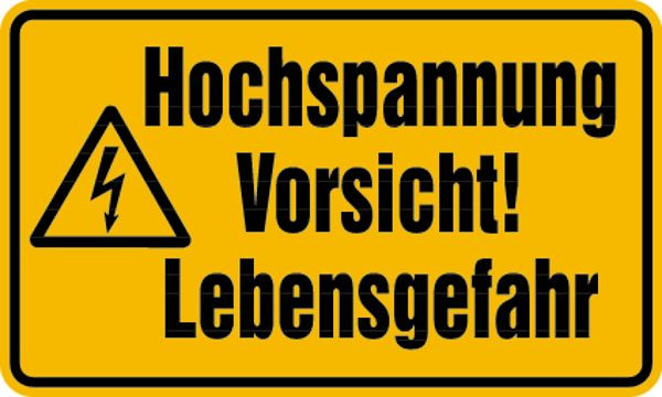 Schilder Klar Betriebsbeschilderung Hochspannung Vorsicht! Lebensgefahr, 300x200x1.5 mm Kunststoff, 170/72