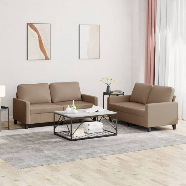 vidaXL 2-teilig Sofagarnitur mit Kissen Cappuccino-Braun Kunstleder, 3201412