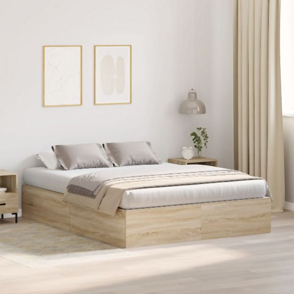 vidaXL Bett mit Stauraum Sonoma Eiche Ingenieurholz 140 x 200 cm Robust, 3335431