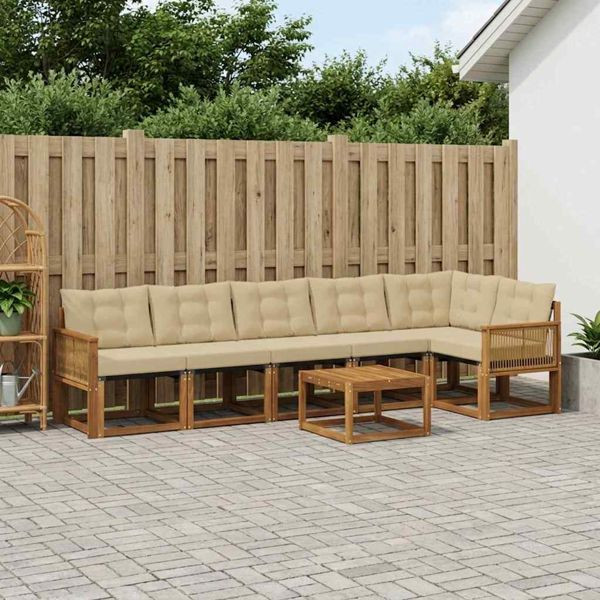 vidaXL Outdoor-Sofagarnitur mit Kissen 7-teilig Natur und Beige, 3382005