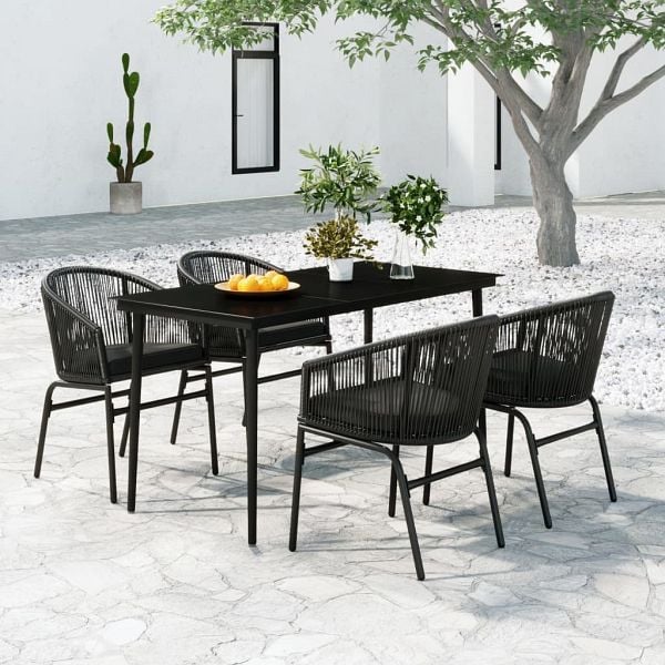 vidaXL 5-teilig Garten-Essgruppe Schwarz, Material: PVC-Rattan, pulverbeschichteter Stahl, 3099241