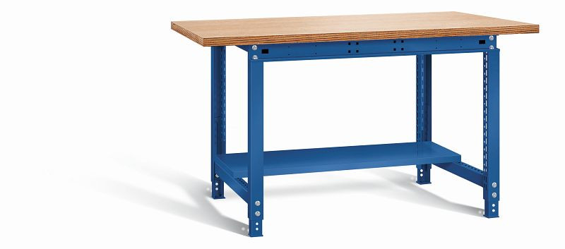 Otto Kind Werktisch allrounder mit, Stahlblechablageboden, Multiplexplatte 25 mm dick, höhenverstellbar von 715-955 mm, komplett RAL 5010, 072319013