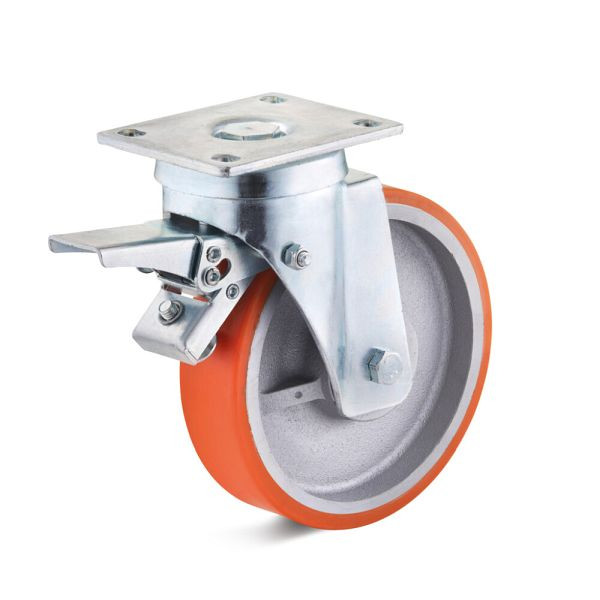 Torwegge Polyurethan Lenkrolle mit Doppelstopp, Tragfähigkeit 200 kg, Rad-Ø 100 mm, Radbreite 30 mm, Ausladung 40 mm, 0012028