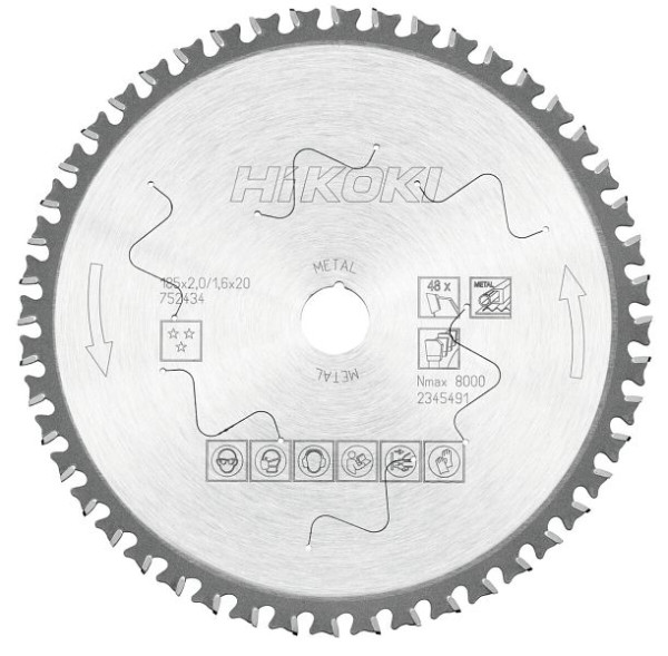 HiKOKI TCT Kreissägeblatt Stahl 185x20 Z48 Flach- / Flachzahn angefast, 752434