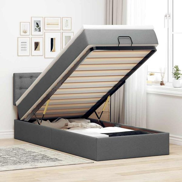 vidaXL Ottoman-Bett mit Matratze Dunkelgrau 80x200 cm Stoff, 3311581