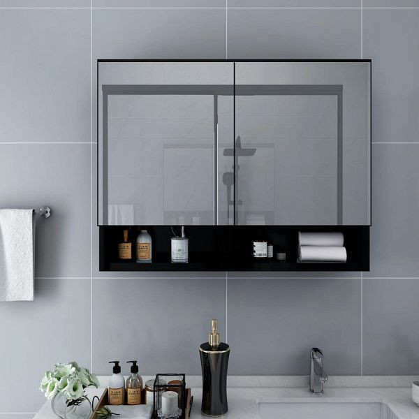 vidaXL LED-Spiegelschrank fürs Bad Schwarz 80x15x60 cm MDF, 323605