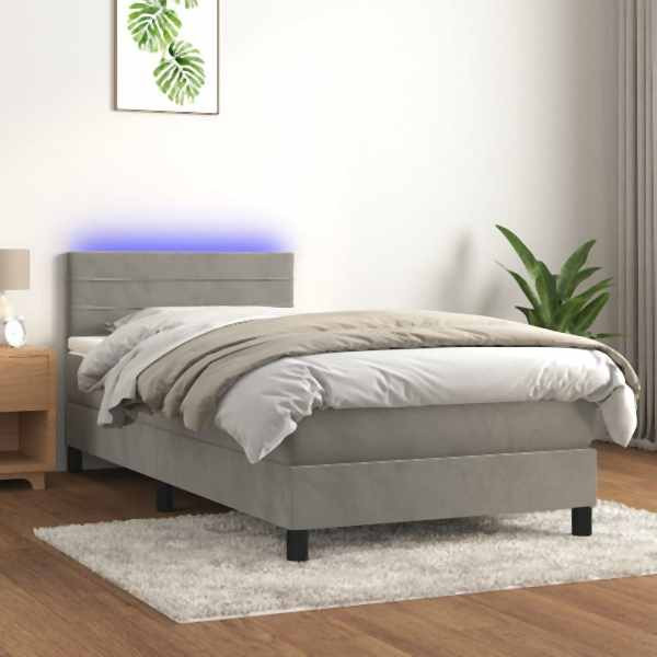 vidaXL Boxspringbett mit Matratze & LED Hellgrau 80x200 cm Samt, 3134429
