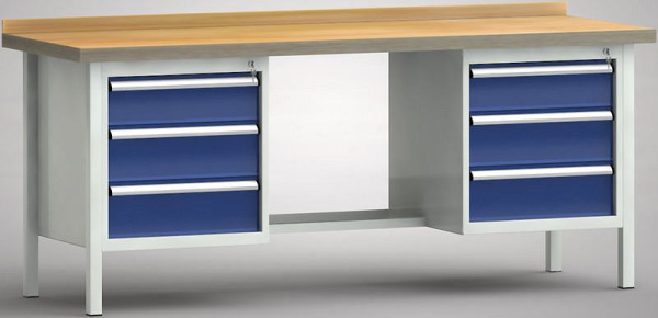 KLW Profi-Werkbank - 2000 x 700 x 905 mm L x T x H (ERGO-Version), links & rechts 150EA/2x175EA, WP202E-2000M45-E2002