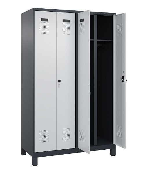 C+P Schwarz-Weiß-Spind Evolo PLUS, mit Füßen, 4 Abteile, 1950x1200x500mm, 7016/7035 Lichtgrau, Abteile 4, Abteilbreite 300 mm, 049012-40 S10017