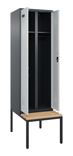 C+P Schwarz-Weiß-Spind Evolo PLUS, Bank, 2 Abteile, 2120x600x815mm, 7016/7035, Zylinderschloss, Sitzfläche Buche-Hartholz, Sitzbank, 0490527-20 S10044