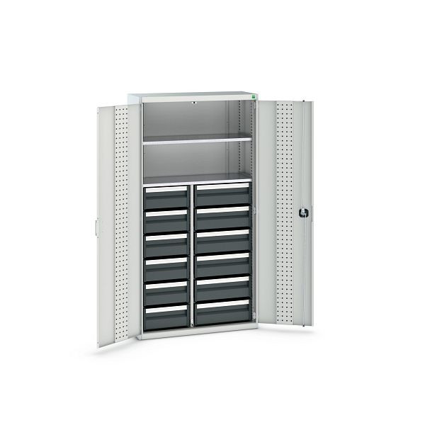 bott cubio Koffer-Flügeltürenschrank bestückt mit 12x varioSlide, BxTxH: 1050x400x2000mm, RAL 7035 / RAL 7035, 40032039.16V