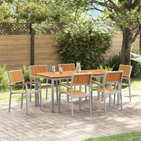 vidaXL Garten Essgruppe 7-teilig Grau Metall Langlebig Gartenmöbel Set, 3284426