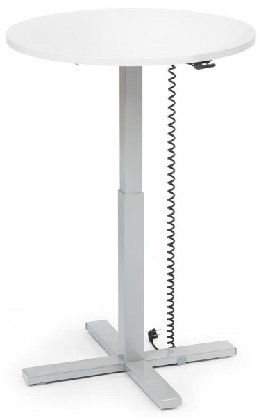 Deskin Sitz-/ Stehtisch MODUL elektromotorisch, höhenverstellbar, Platte Dekor Weiß, Gestell Alusilber, Durchmesser 800 mm, H 715 - 1205 mm, 294735