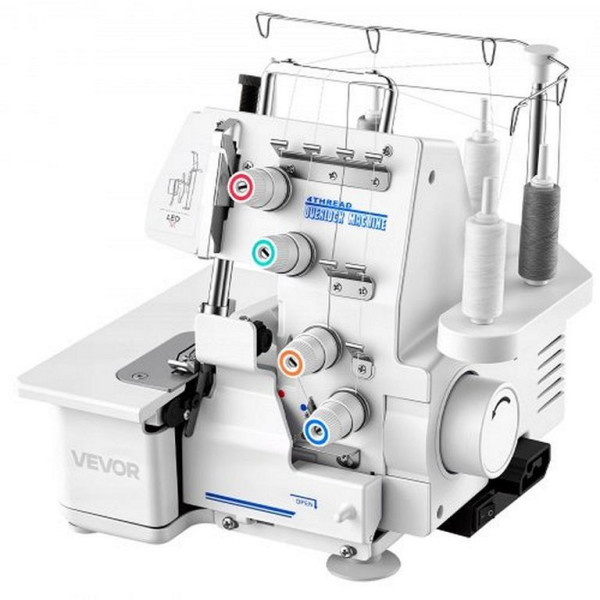 VEVOR Overlock-Nähmaschine, 1250 Stiche/Min, 3- & 4-Faden, LED-Licht, Saugfüße, Metallrahmen, für verschiedene Stoffe, Weiß, JYBFJJY4X34X3RNX9001V2