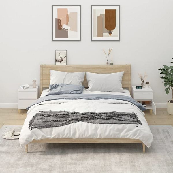 vidaXL Nachttische 2 Stück Weiß 40x35x50 cm, Material: Holzwerkstoff, Massivholz Eukalyptus, 821827