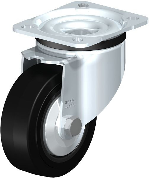 Blickle LK-POEV 100XR-1-FA Stahlblech-Lenkrolle, schwere Ausführung, mit Anschraubplatte, Elastik-Vollgummi, Schwarz, 850946