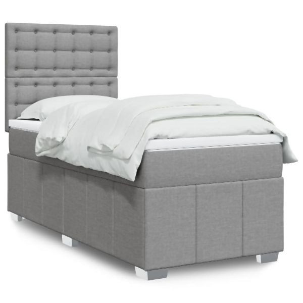 vidaXL Boxspringbett mit Matratze Hellgrau 90x200 cm Stoff, 3293865