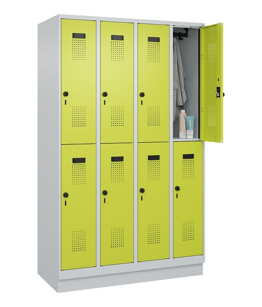 C+P Doppelstöckiger Spind Evolo PLUS, mit Sockel, 8 Fächer, 1950x1200x500mm, 703, 1108060 RDS Clowngrün, Drehriegel, 049320-40 S10015