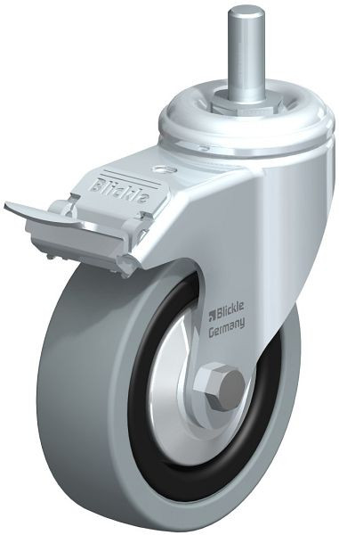 Blickle LKRA-VPA 101K-FI-FA-GS12 Apparate-Lenkrolle mit Gewindestift & Feststeller, Vollgummi, Grau, 330415