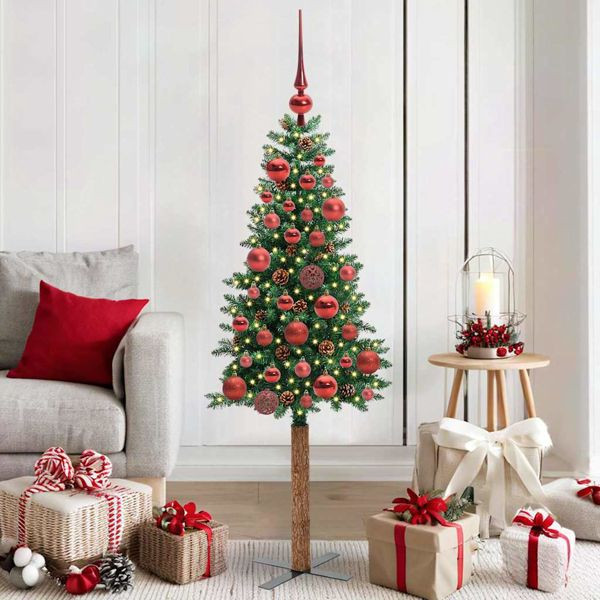 vidaXL Schlanker Weihnachtsbaum mit 150 LEDs mit Ständer Grün 150 cm, 3394851