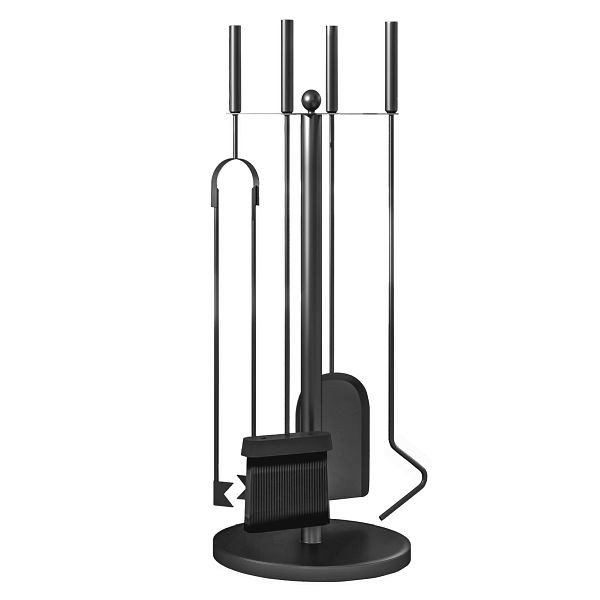 Outsunny Kaminbesteck, 5-teilig, Besen, Schaufel, Zange, Schürhaken und Ständer, feuerfestes Metall, Schwarz, 842-365V00BK