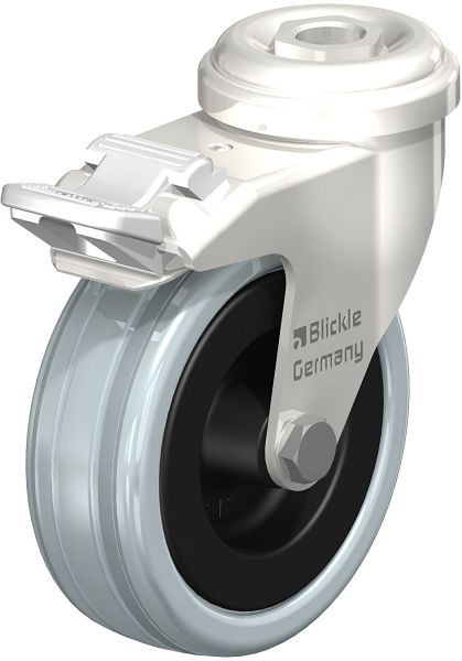 Blickle LRXA-VPA 75G-FI Edelstahl-Apparate-Lenkrolle mit Rückenloch & Feststeller, Vollgummi, Grau, 755009