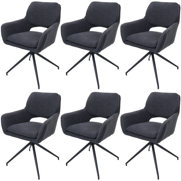 Mendler 6er-Set Esszimmerstuhl HWC-N74, Küchenstuhl, drehbar Auto-Return, Stoff Bouclé (540g/m²) Öko-Tex, dunkelgrau, 3x108642