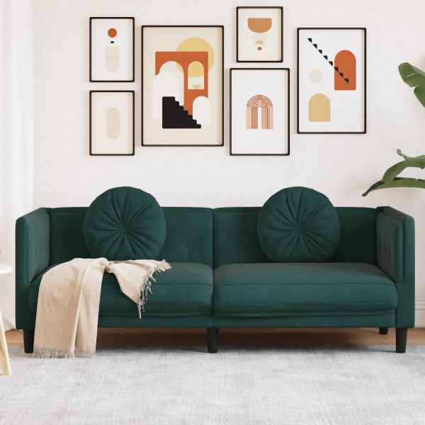 vidaXL Sofa mit Kissen 3-Sitzer Dunkelgrün Samt, 372644