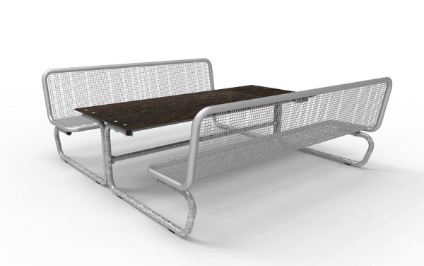 Erlau Sitz-Tisch-Kombination Barcelona Spektrum Massivtischplatte, mit beidseitiger Rückenlehne, RAL 9006 Weißaluminium, 5421531