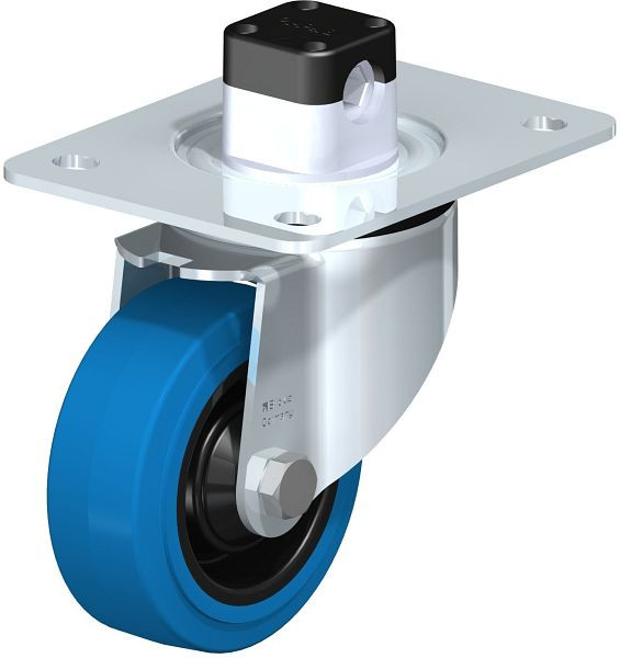 Blickle LK-POEV 100K-3-CS11-SB Stahlblech-Lenkrolle, schwere Ausführung, mit Anschraubplatte & Zentralfeststeller, Elastik-Vollgummi, Blau, 851053