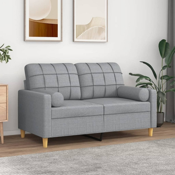 vidaXL 2-Sitzer-Sofa mit Zierkissen Hellgrau 120 cm Stoff, 3200774