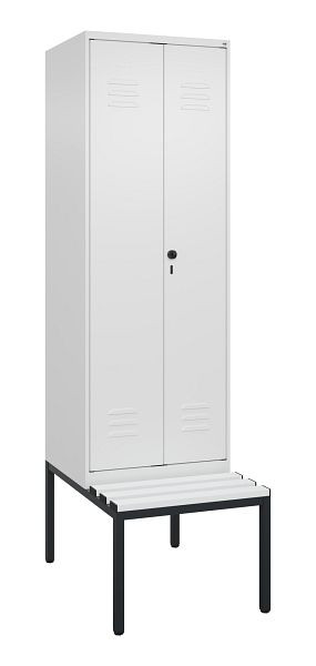 C+P Umkleidespind Classic PLUS SW, 2 Abteile, 2120x600x815mm, 9016/9016, Drehriegel, mit untergebauter Sitzbank, 0800527-20 S10044
