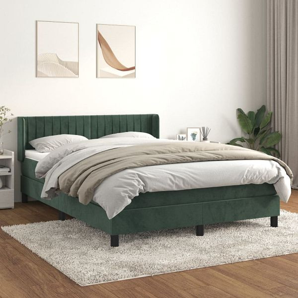 vidaXL Boxspringbett mit Matratze Dunkelgrün 140x190 cm Samt, 3131078