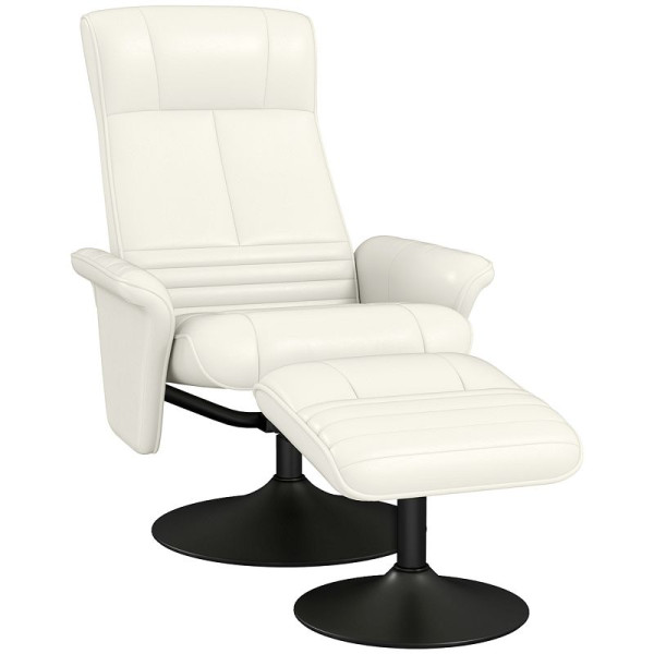 HOMCOM Polstersessel, Akzentsessel mit Hocker, drehbar, ergonomisch, Mikrofasertuchoptik, bis 150 kg, Cremeweiß, 839-391V01CW