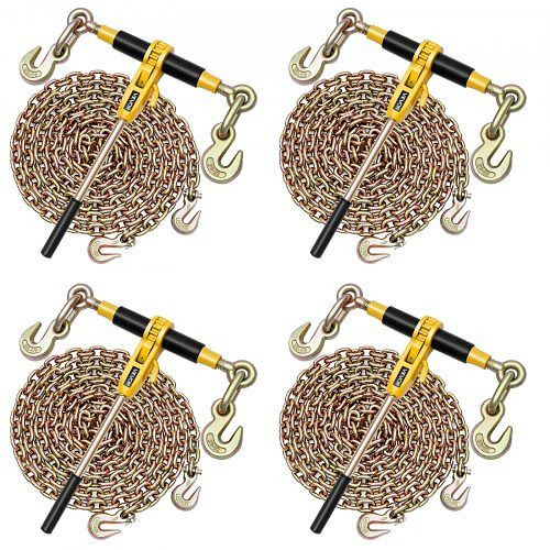 VEVOR Ratschenspanner mit Zurrketten G80 10 mm x 6,1 m, 4er-Set, Spannkraft 4173 kg, Kettenbinder zur Ladungssicherung, DLTJLLJQ4PCSLEUKA001V0