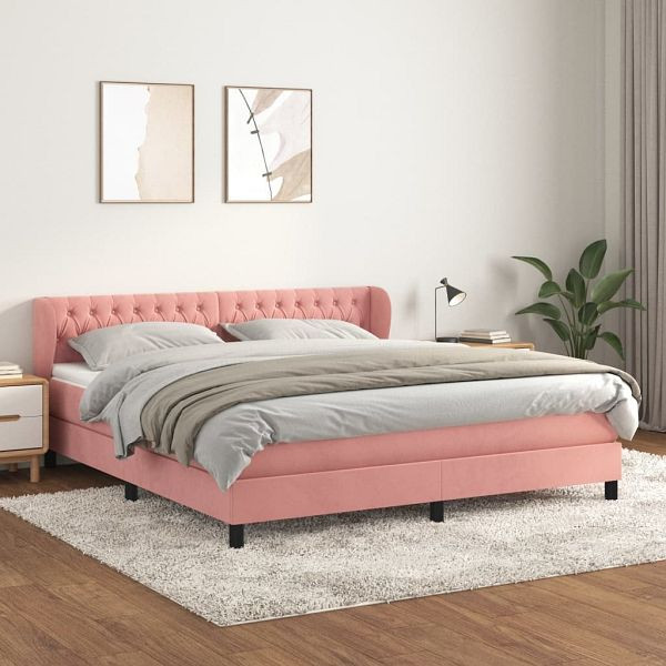 vidaXL Boxspringbett mit Matratze Rosa 180x200 cm Samt, 3127690