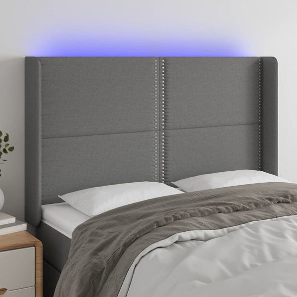 vidaXL LED Kopfteil Dunkelgrau 147x16x118/128 cm Stoff, 3123907