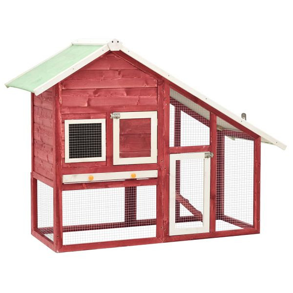 vidaXL Kaninchenstall Rot und Weiß 140x63x120 cm Tanne Massivholz, 170871