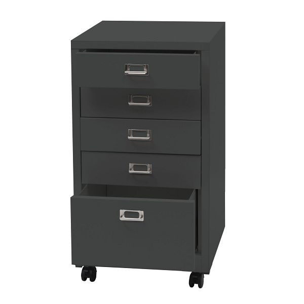 Mendler Rollcontainer HWC-L49, Schubladenschrank Stahlschrank Aktenschrank, Metall 75x40x41cm 5 Schubladen, dunkelgrau, 99456