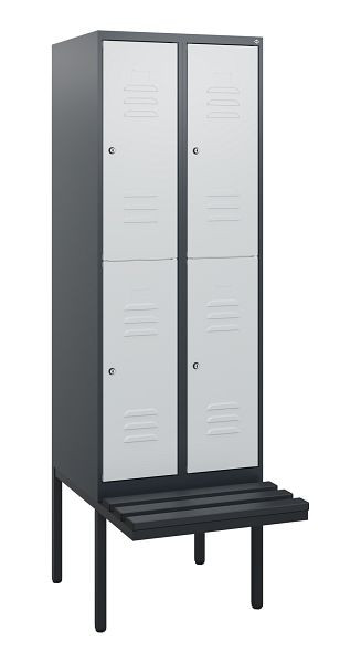 C+P Doppelstöckiger Spind Classic PLUS, 2 Abteile, 1950x600x815mm, 7016/7035, Zylinderschlösser, schwebende Sitzfläche, 0803405-20 S10088