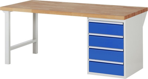 RAU Werkbank Serie 7000 - Baukasten-Bauweise, 2 Meter Breite, Unterbau-Container (4x Schublade), 2000x840x900 mm, 03-7509A1-209B4S.11