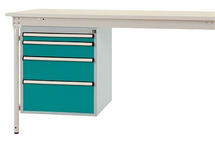 Manuflex Gehäuse-Unterbau stationär, Nutzhöhe 500 mm mit 4 Schubfächer, für Tischtiefe 800 mm, Wasserblau, ZB4752.5021