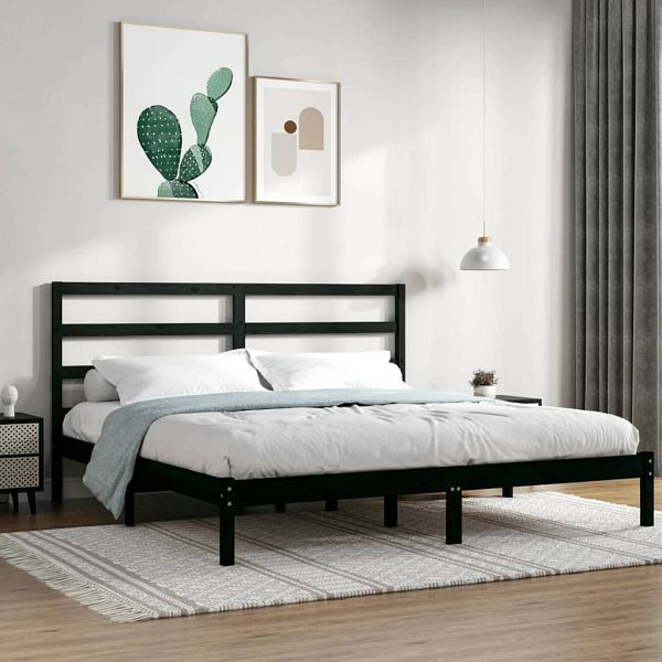vidaXL Massivholzbett Schwarz Kiefer 200x200 cm, 3104957