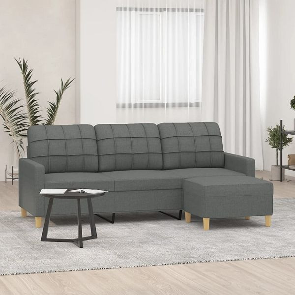 vidaXL 3-Sitzer-Sofa mit Hocker Dunkelgrau 180 cm Stoff, 3201002