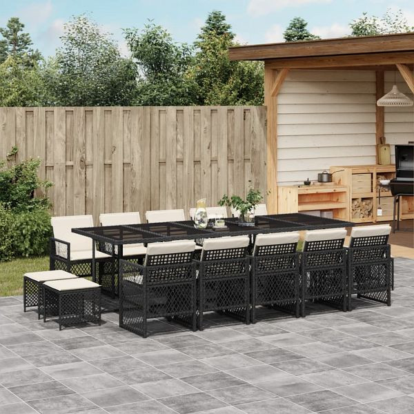 vidaXL 15-teilig Garten-Essgruppe mit Kissen Schwarz Poly Rattan, 3210810