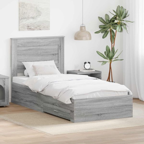 vidaXL Bettrahmen Graue Sonoma und Silber 75 x 190 cm Holzwerkstoff, 3410378