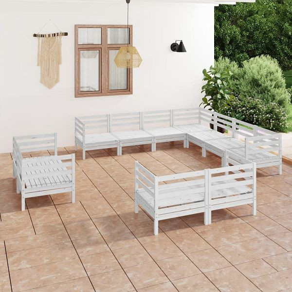 vidaXL 11-teilig Garten-Lounge-Set Massivholz Kiefer Weiß, 3083215