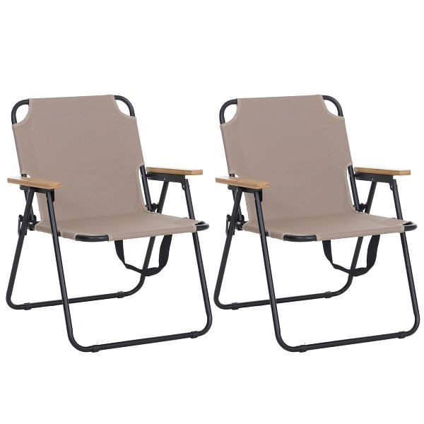 Mendler 2er-Set Campingstuhl HWC-Q43, Gartenstuhl Balkonstuhl Freizeitstuhl, klappbar Bambus Metall Stoff/Textil, creme, 122898